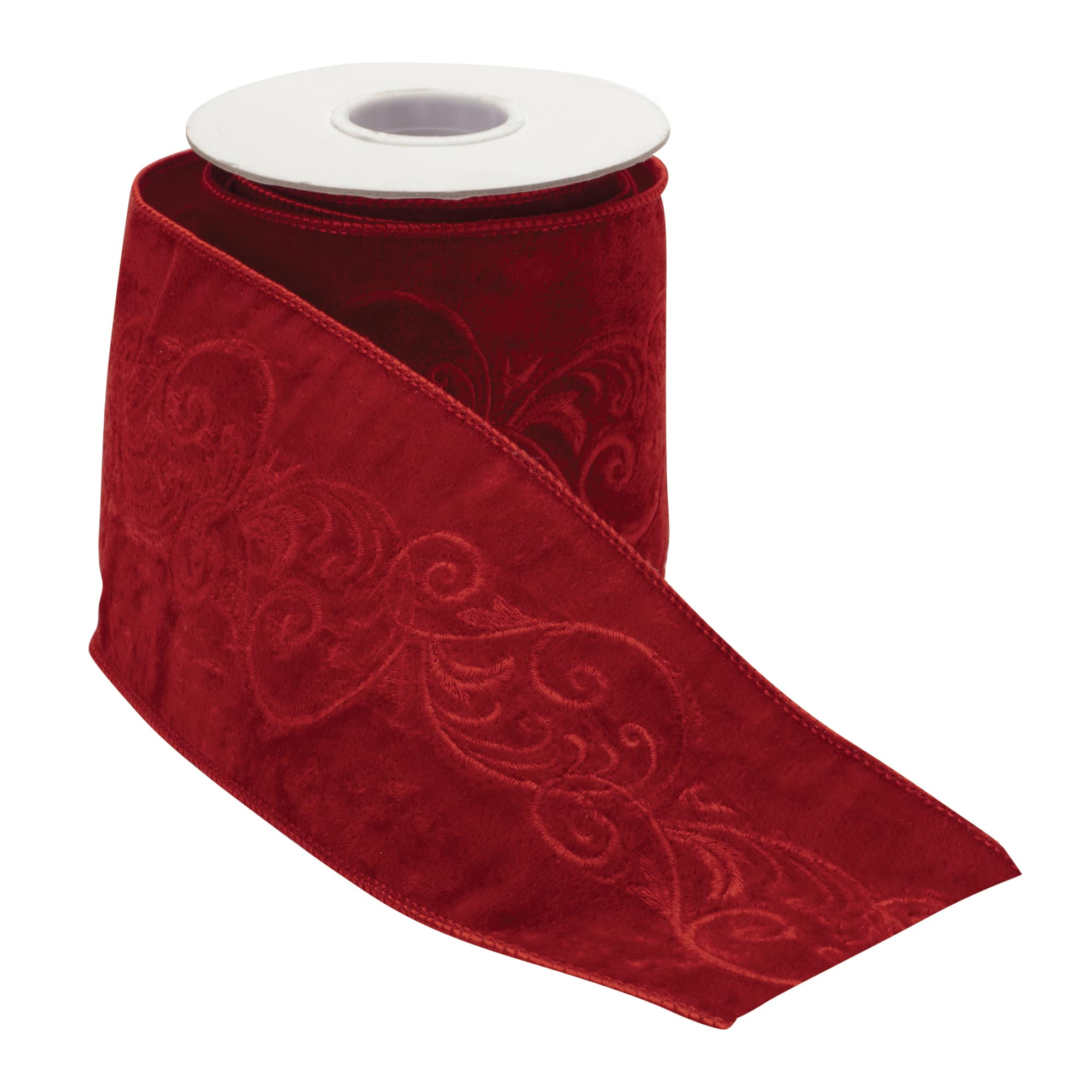 4" x 5yd. Red Ornate Embroidered Ribbon